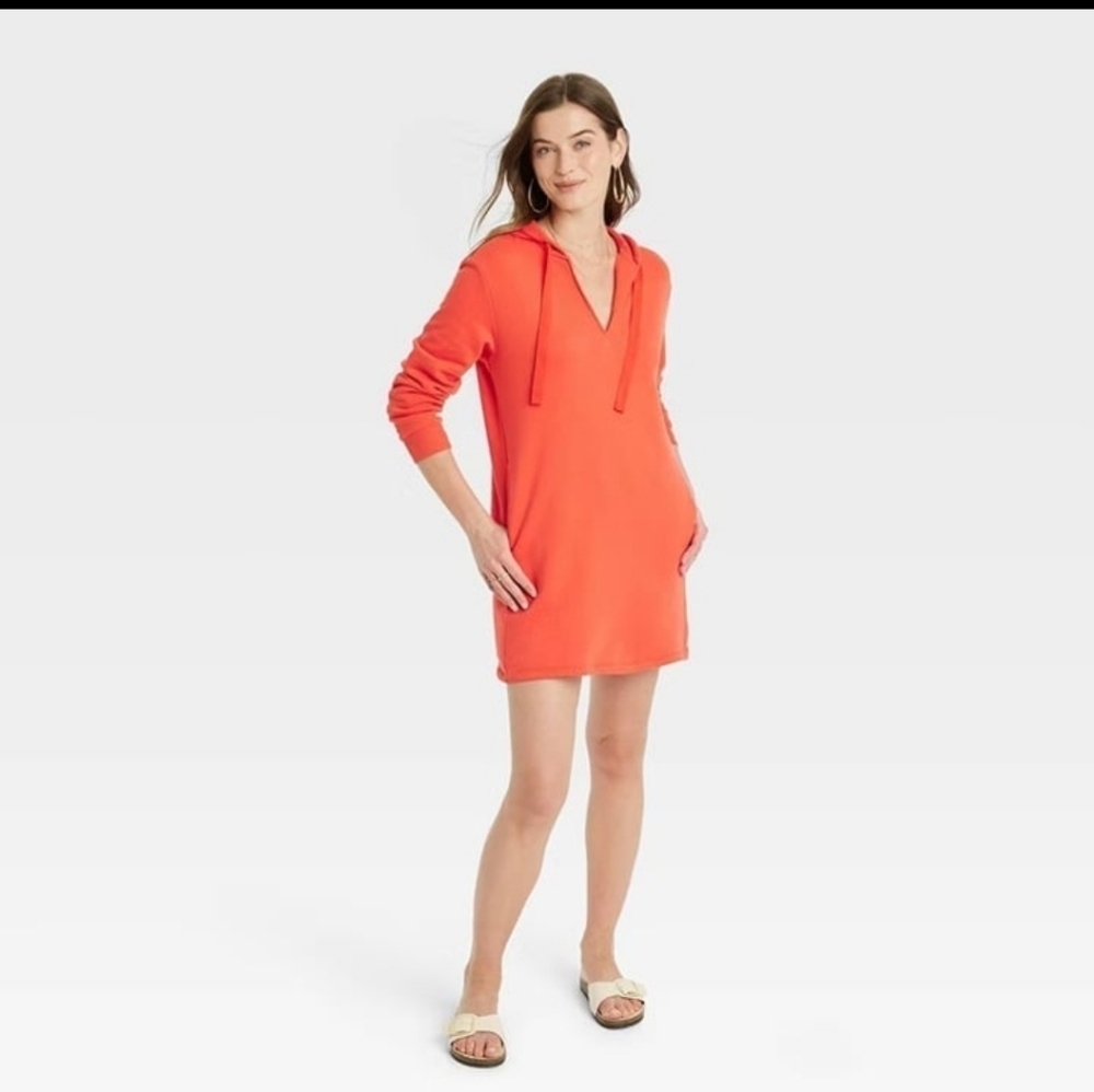 Women's Hoodie Sweatshirt Dress Orange - Universal Thread Size L